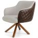 Kit 02 Poltronas Base Giratória Madeira Jade D02 Linho Bege C-107 Tressê Corano Marrom - Lyam Decor