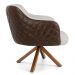 Kit 02 Poltronas Base Giratória Madeira Jade D02 Linho Bege C-107 Tressê Corano Marrom - Lyam Decor