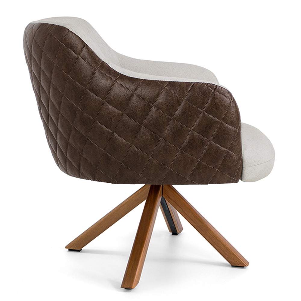 Kit 02 Poltronas Base Giratória Madeira Jade D02 Linho Bege C-107 Tressê Corano Marrom - Lyam Decor
