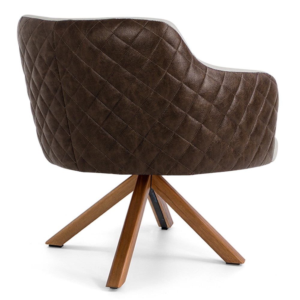 Kit 02 Poltronas Base Giratória Madeira Jade D02 Linho Bege C-107 Tressê Corano Marrom - Lyam Decor