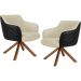 Kit 02 Poltronas Base Giratória Madeira Jade D02 Linho Bege C-129 Tressê Corano Preto - Lyam Decor