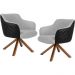 Kit 02 Poltronas Base Giratória Madeira Jade D02 Linho Cinza C-315 Tressê Corano Preto - Lyam Decor