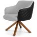 Kit 02 Poltronas Base Giratória Madeira Jade D02 Linho Cinza C-315 Tressê Corano Preto - Lyam Decor