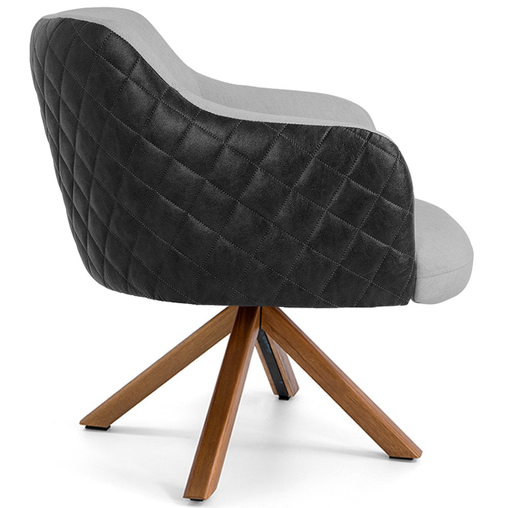 Kit 02 Poltronas Base Giratória Madeira Jade D02 Linho Cinza C-315 Tressê Corano Preto - Lyam Decor