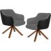 Kit 02 Poltronas Base Giratória Madeira Jade D02 Linho Cinza C-416 Tressê Corano Preto - Lyam Decor