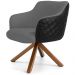 Kit 02 Poltronas Base Giratória Madeira Jade D02 Linho Cinza C-416 Tressê Corano Preto - Lyam Decor