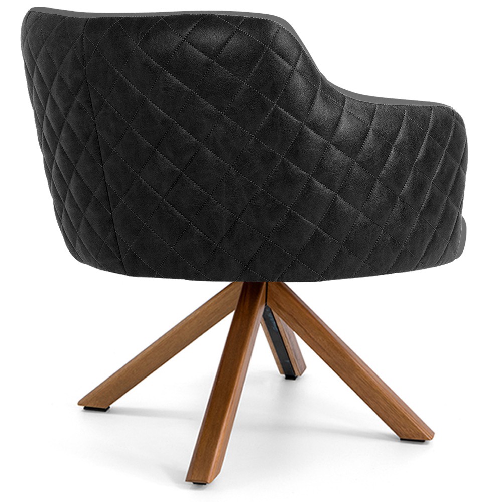 Kit 02 Poltronas Base Giratória Madeira Jade D02 Linho Cinza C-416 Tressê Corano Preto - Lyam Decor