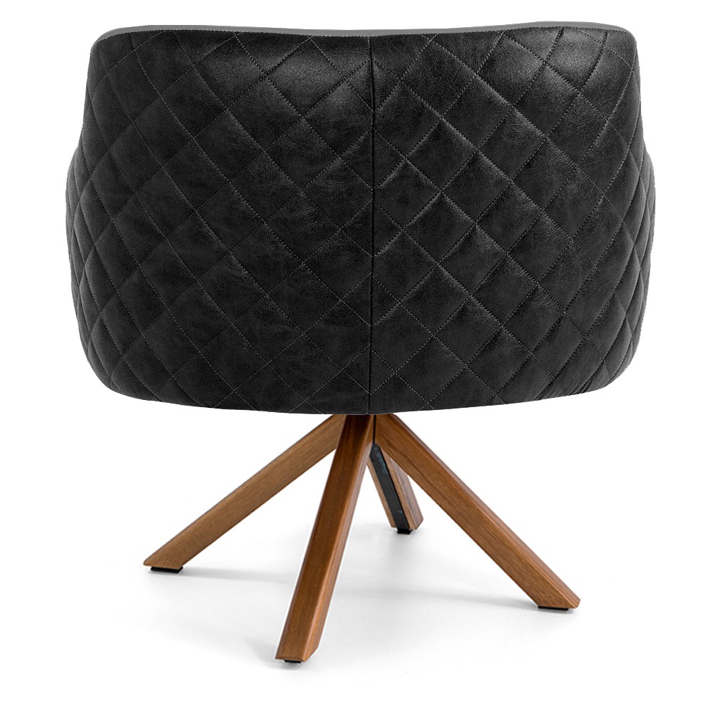 Kit 02 Poltronas Base Giratória Madeira Jade D02 Linho Cinza C-416 Tressê Corano Preto - Lyam Decor