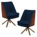 Kit 02 Poltronas Base Giratória Pérsia D02 Veludo Azul Marinho C-304 Corano Marrom B-38 - Lyam Decor