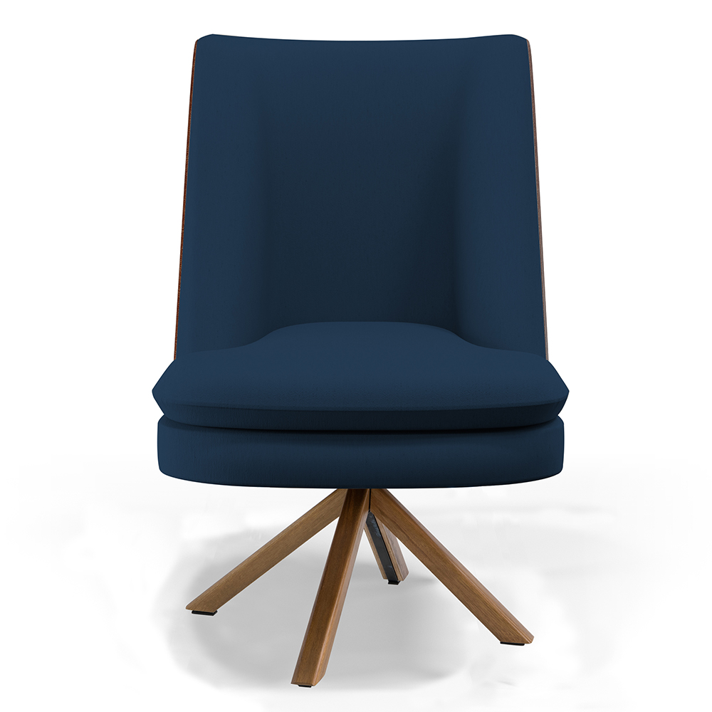 Kit 02 Poltronas Base Giratória Pérsia D02 Veludo Azul Marinho C-304 Corano Marrom B-38 - Lyam Decor