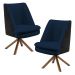 Kit 02 Poltronas Base Giratória Pérsia D02 Veludo Azul Marinho C-304 Corano Preto B-97 - Lyam Decor