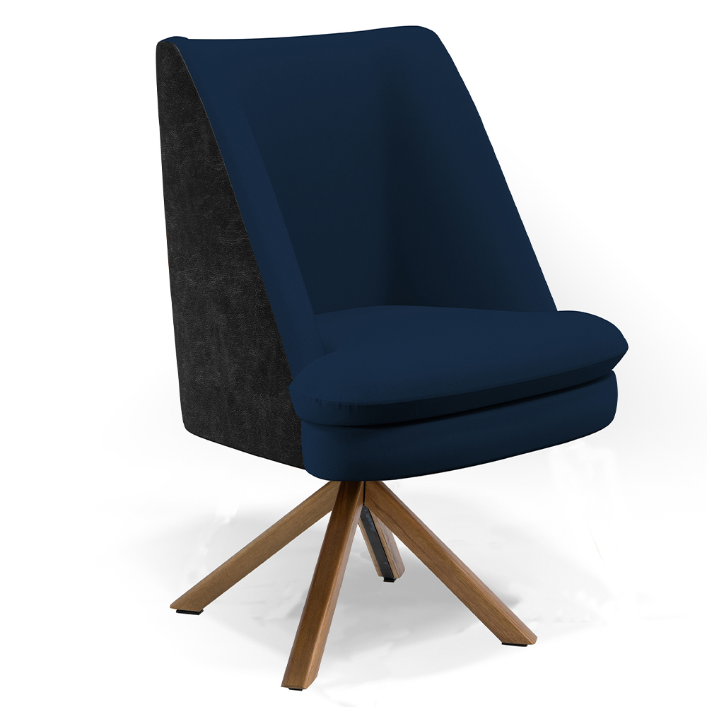 Kit 02 Poltronas Base Giratória Pérsia D02 Veludo Azul Marinho C-304 Corano Preto B-97 - Lyam Decor