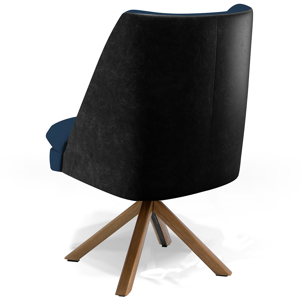 Kit 02 Poltronas Base Giratória Pérsia D02 Veludo Azul Marinho C-304 Corano Preto B-97 - Lyam Decor