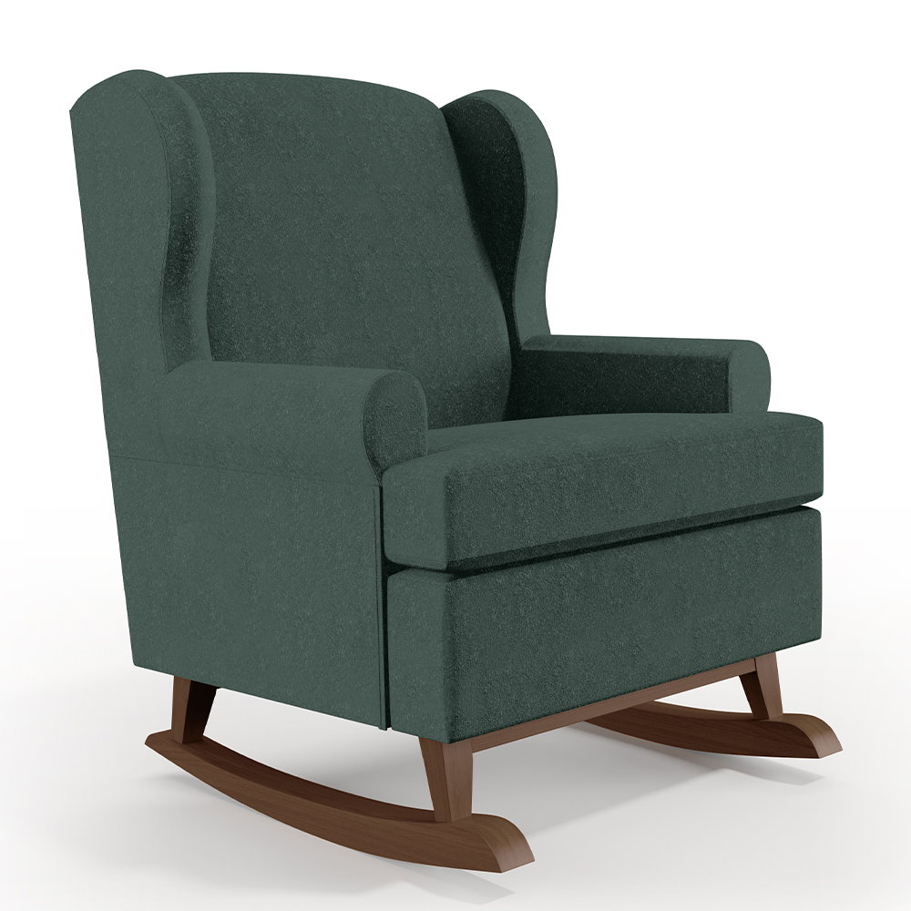 Kit 02 Poltronas De Amamentação Com Balanço Malu Base De Madeira P02 Linho Verde Musgo - Lyam Decor