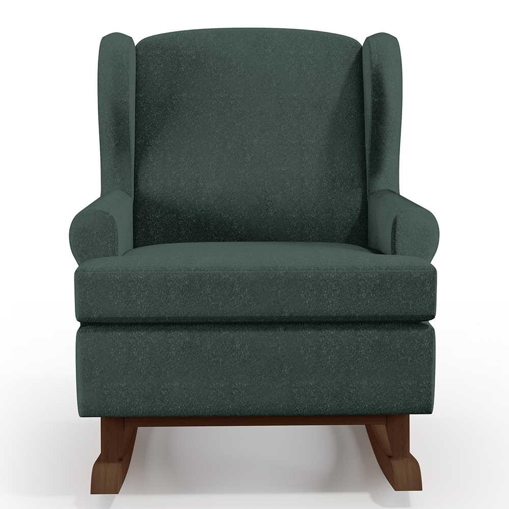Kit 02 Poltronas De Amamentação Com Balanço Malu Base De Madeira P02 Linho Verde Musgo - Lyam Decor