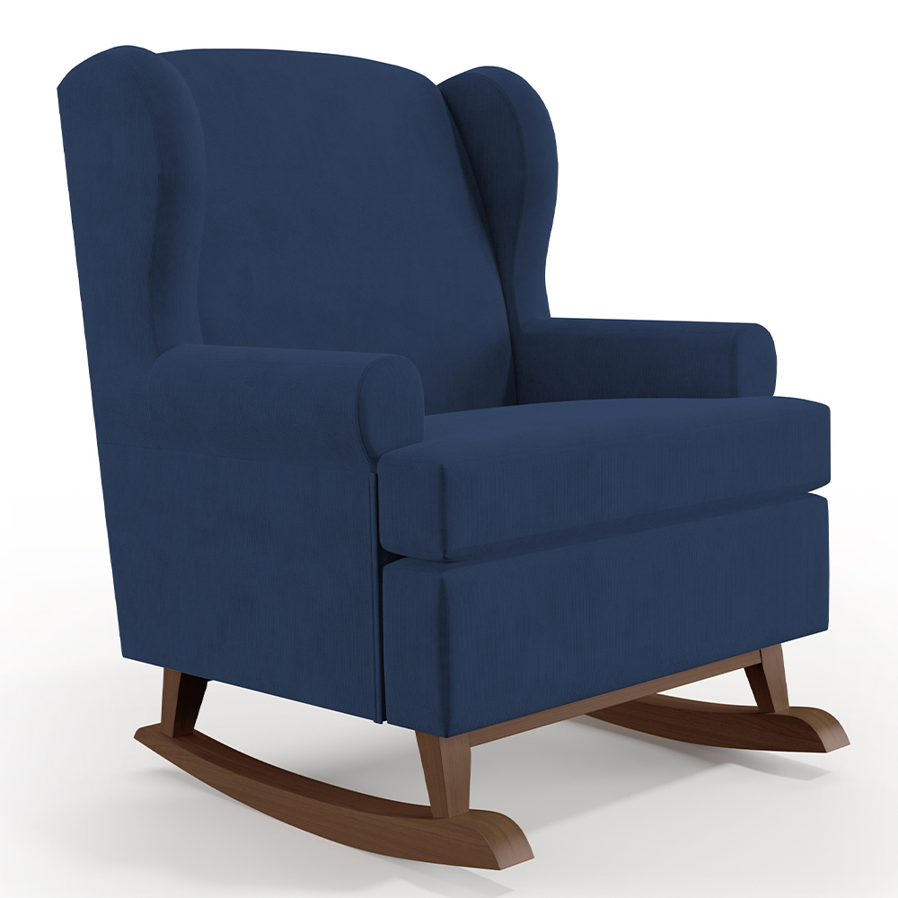 Kit 02 Poltronas De Amamentação Com Balanço Malu Base De Madeira P02 Suede Azul Marinho - Lyam Decor