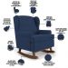 Kit 02 Poltronas De Amamentação Com Balanço Malu Base De Madeira P02 Suede Azul Marinho - Lyam Decor