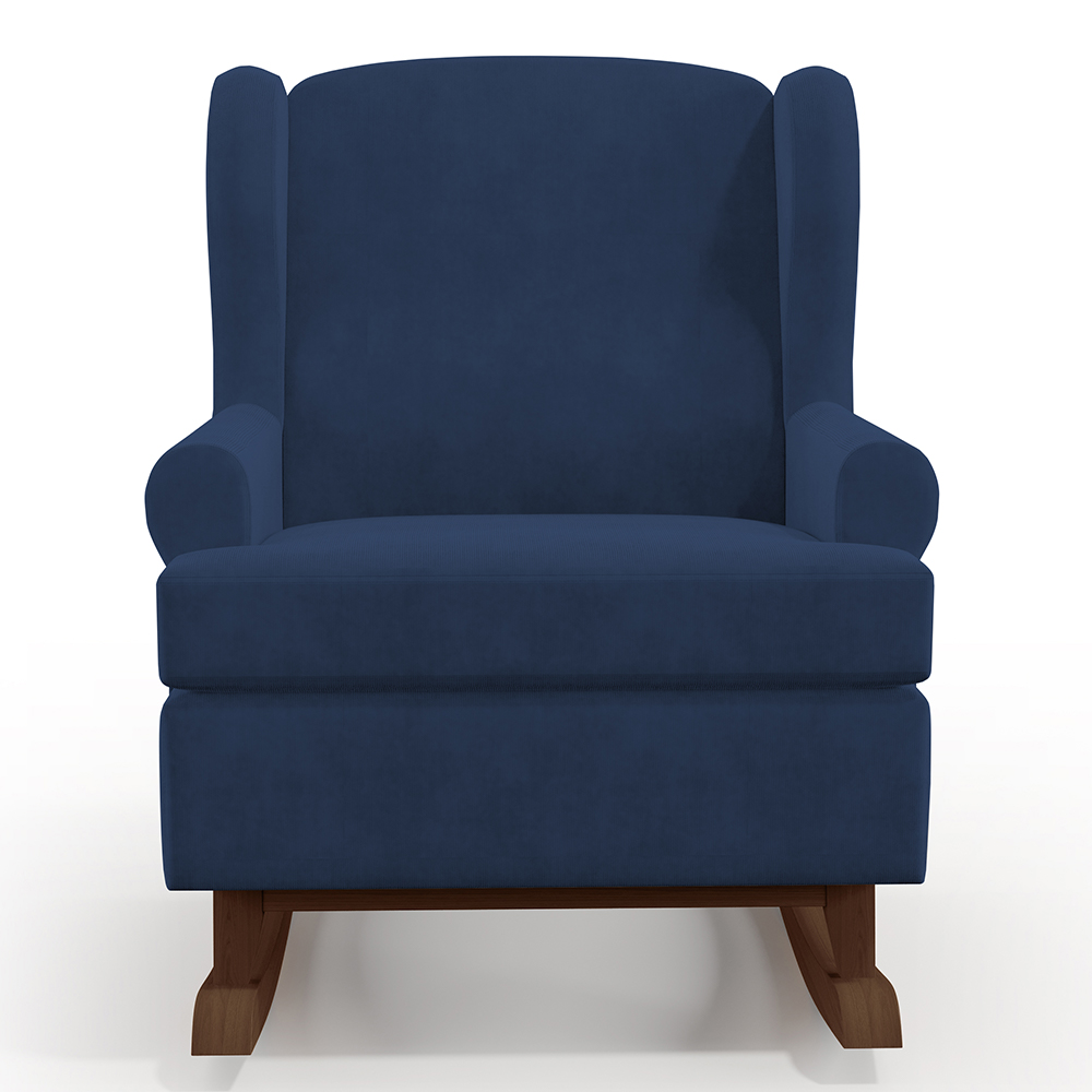Kit 02 Poltronas De Amamentação Com Balanço Malu Base De Madeira P02 Suede Azul Marinho - Lyam Decor