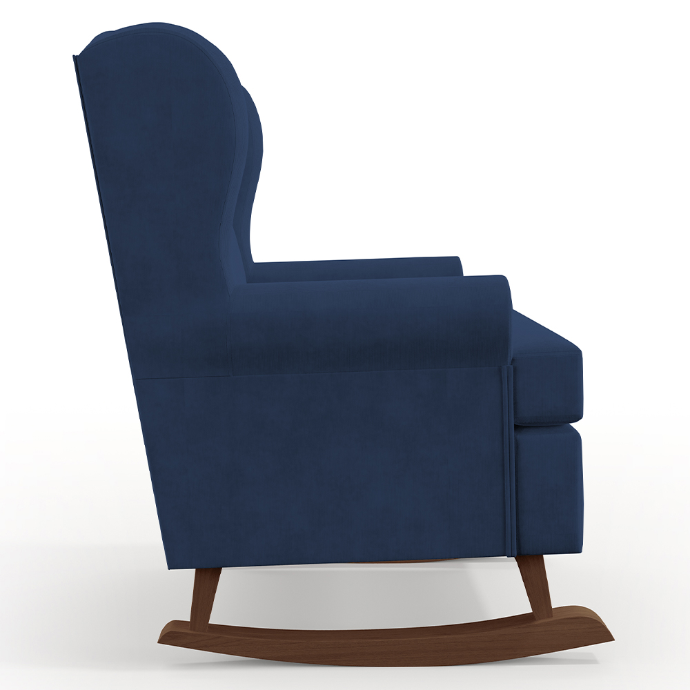 Kit 02 Poltronas De Amamentação Com Balanço Malu Base De Madeira P02 Suede Azul Marinho - Lyam Decor