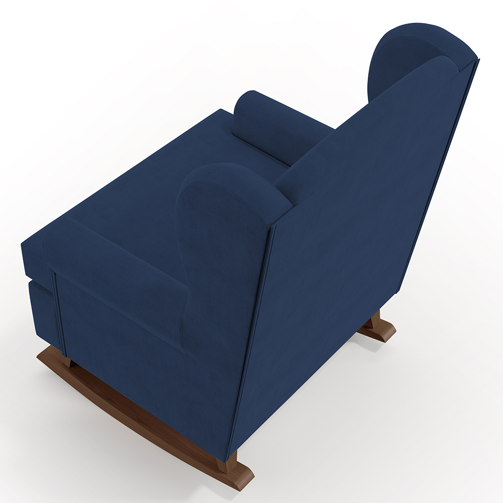 Kit 02 Poltronas De Amamentação Com Balanço Malu Base De Madeira P02 Suede Azul Marinho - Lyam Decor