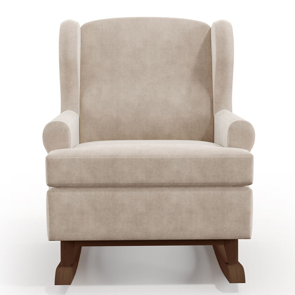 Kit 02 Poltronas De Amamentação Com Balanço Malu Base De Madeira P02 Suede Bege - Lyam Decor