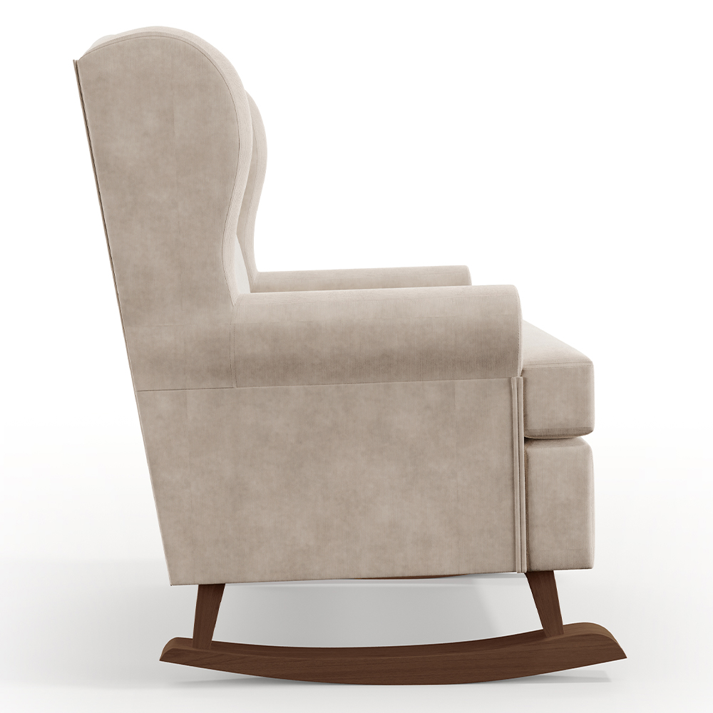Kit 02 Poltronas De Amamentação Com Balanço Malu Base De Madeira P02 Suede Bege - Lyam Decor
