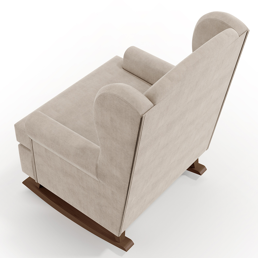 Kit 02 Poltronas De Amamentação Com Balanço Malu Base De Madeira P02 Suede Bege - Lyam Decor