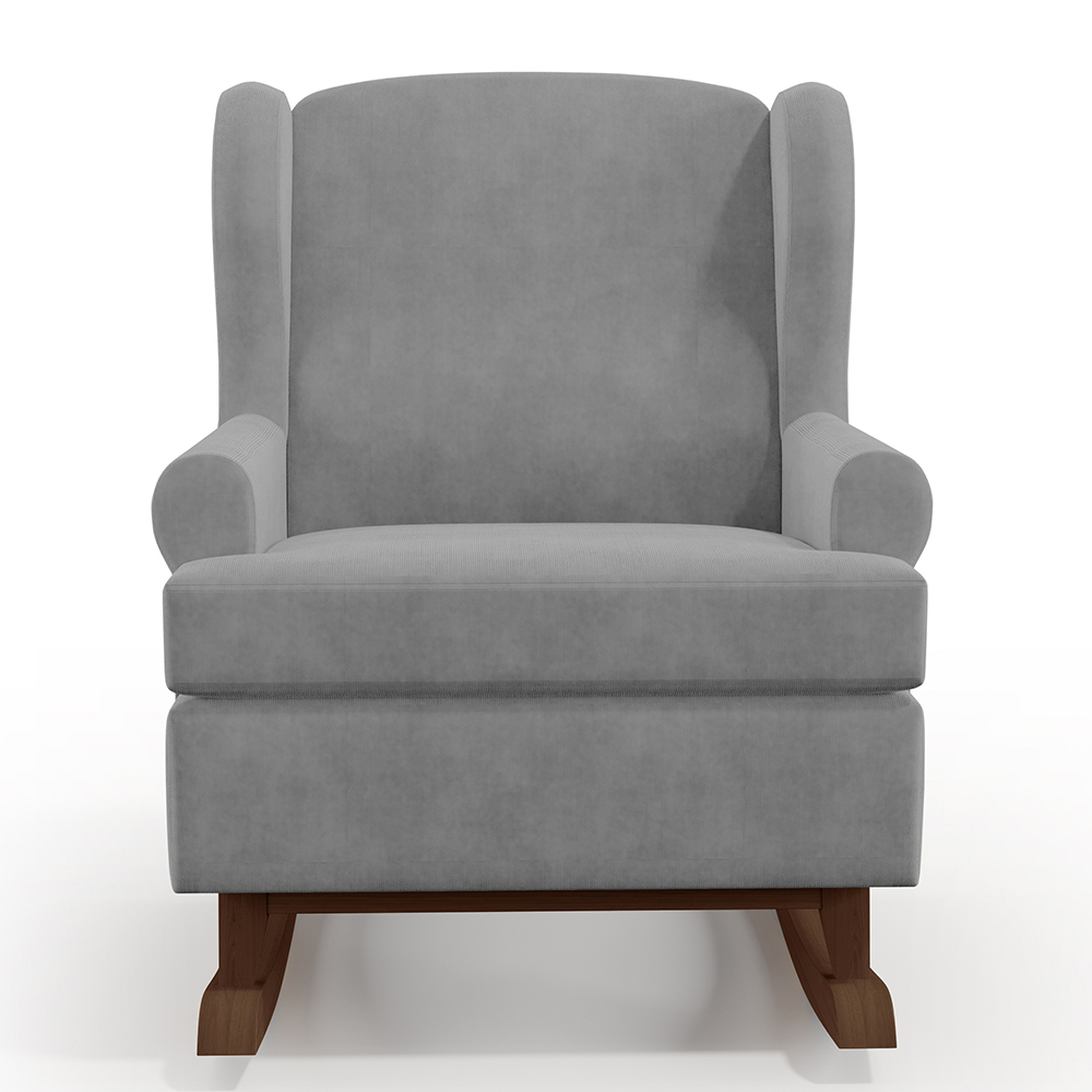 Kit 02 Poltronas De Amamentação Com Balanço Malu Base De Madeira P02 Suede Cinza - Lyam Decor