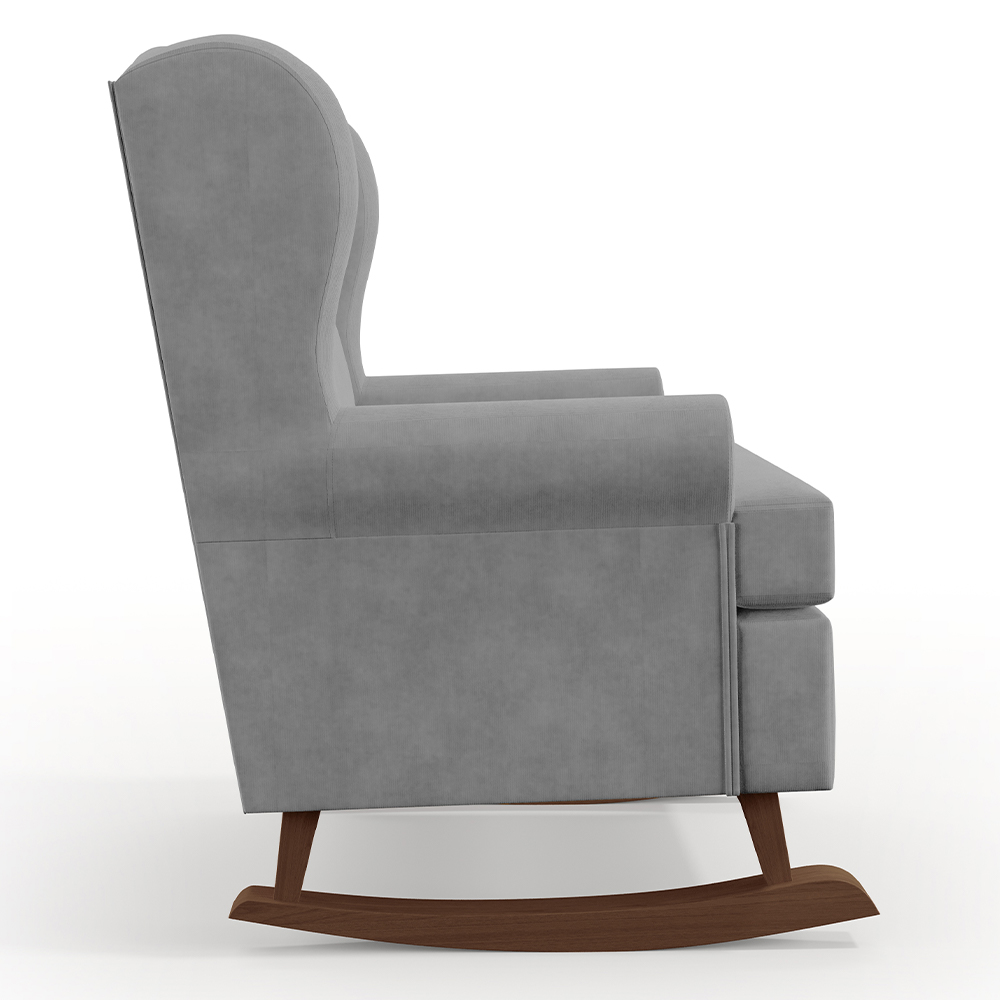 Kit 02 Poltronas De Amamentação Com Balanço Malu Base De Madeira P02 Suede Cinza - Lyam Decor