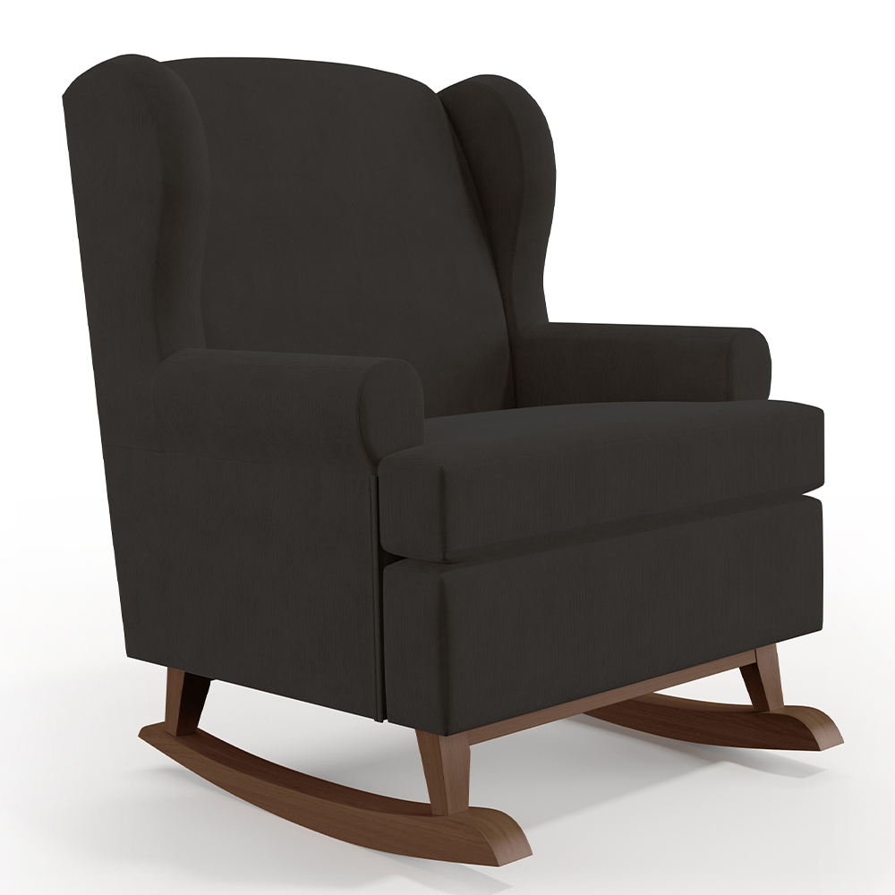Kit 02 Poltronas De Amamentação Com Balanço Malu Base De Madeira P02 Suede Preto - Lyam Decor