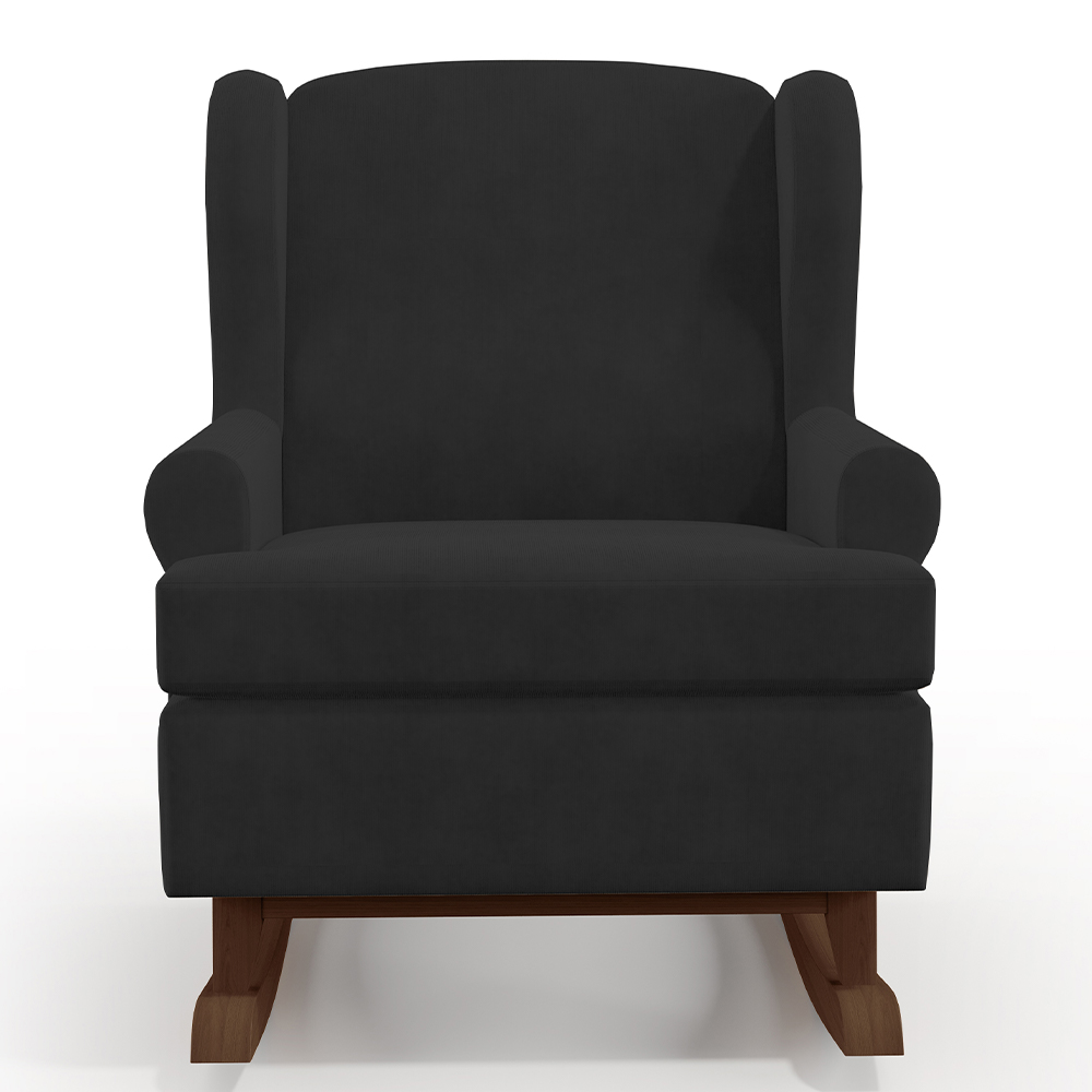 Kit 02 Poltronas De Amamentação Com Balanço Malu Base De Madeira P02 Suede Preto - Lyam Decor