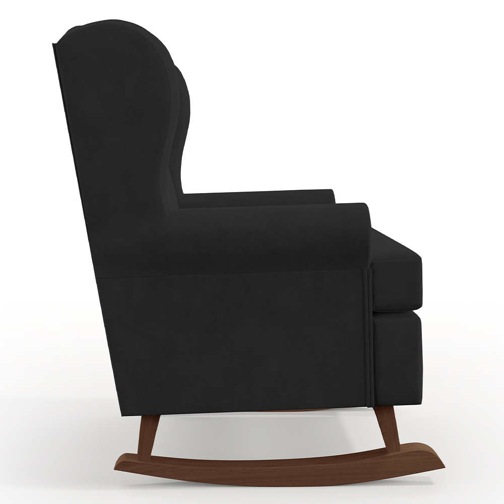 Kit 02 Poltronas De Amamentação Com Balanço Malu Base De Madeira P02 Suede Preto - Lyam Decor