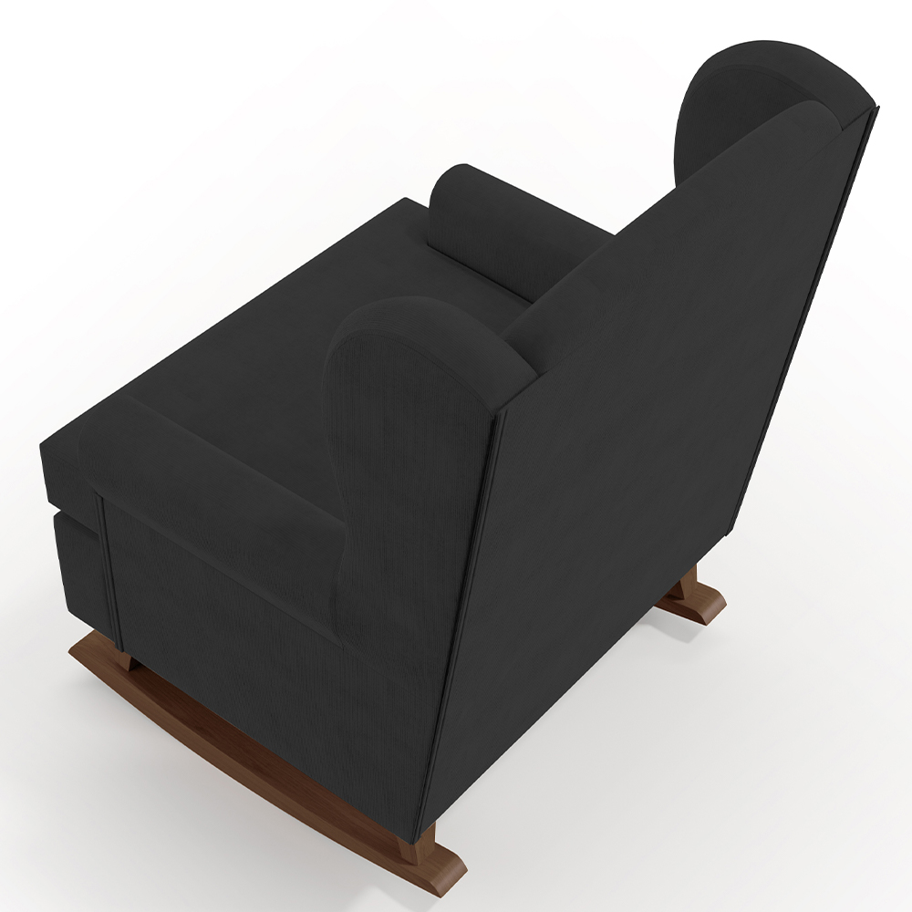 Kit 02 Poltronas De Amamentação Com Balanço Malu Base De Madeira P02 Suede Preto - Lyam Decor