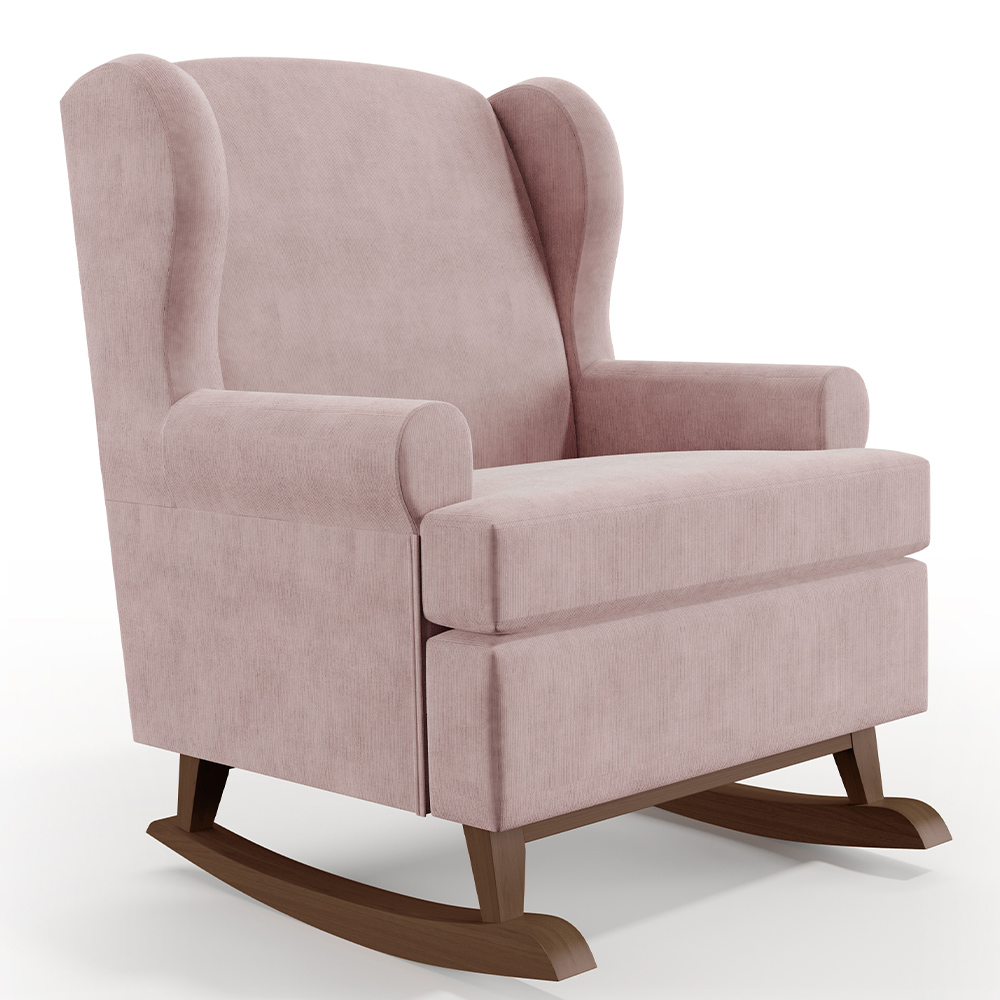 Kit 02 Poltronas De Amamentação Com Balanço Malu Base De Madeira P02 Suede Rosê - Lyam Decor