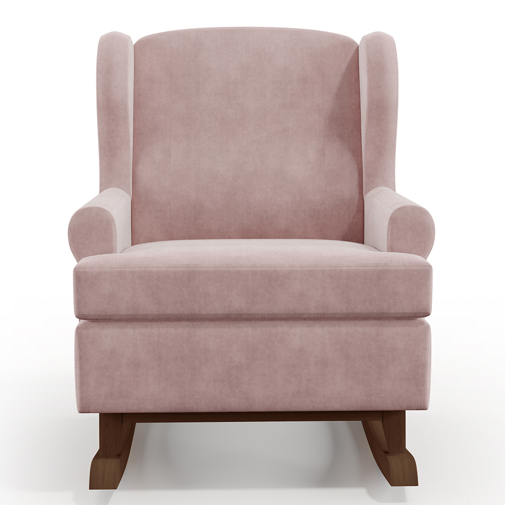 Kit 02 Poltronas De Amamentação Com Balanço Malu Base De Madeira P02 Suede Rosê - Lyam Decor