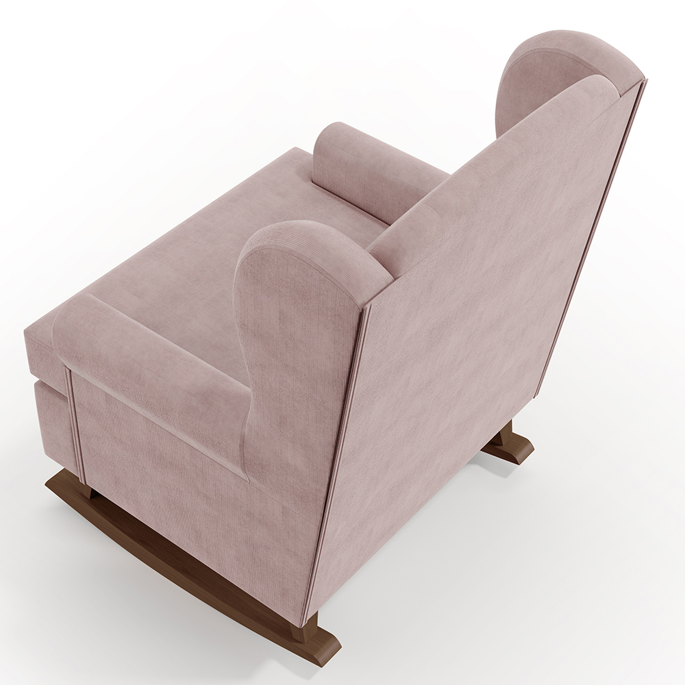 Kit 02 Poltronas De Amamentação Com Balanço Malu Base De Madeira P02 Suede Rosê - Lyam Decor