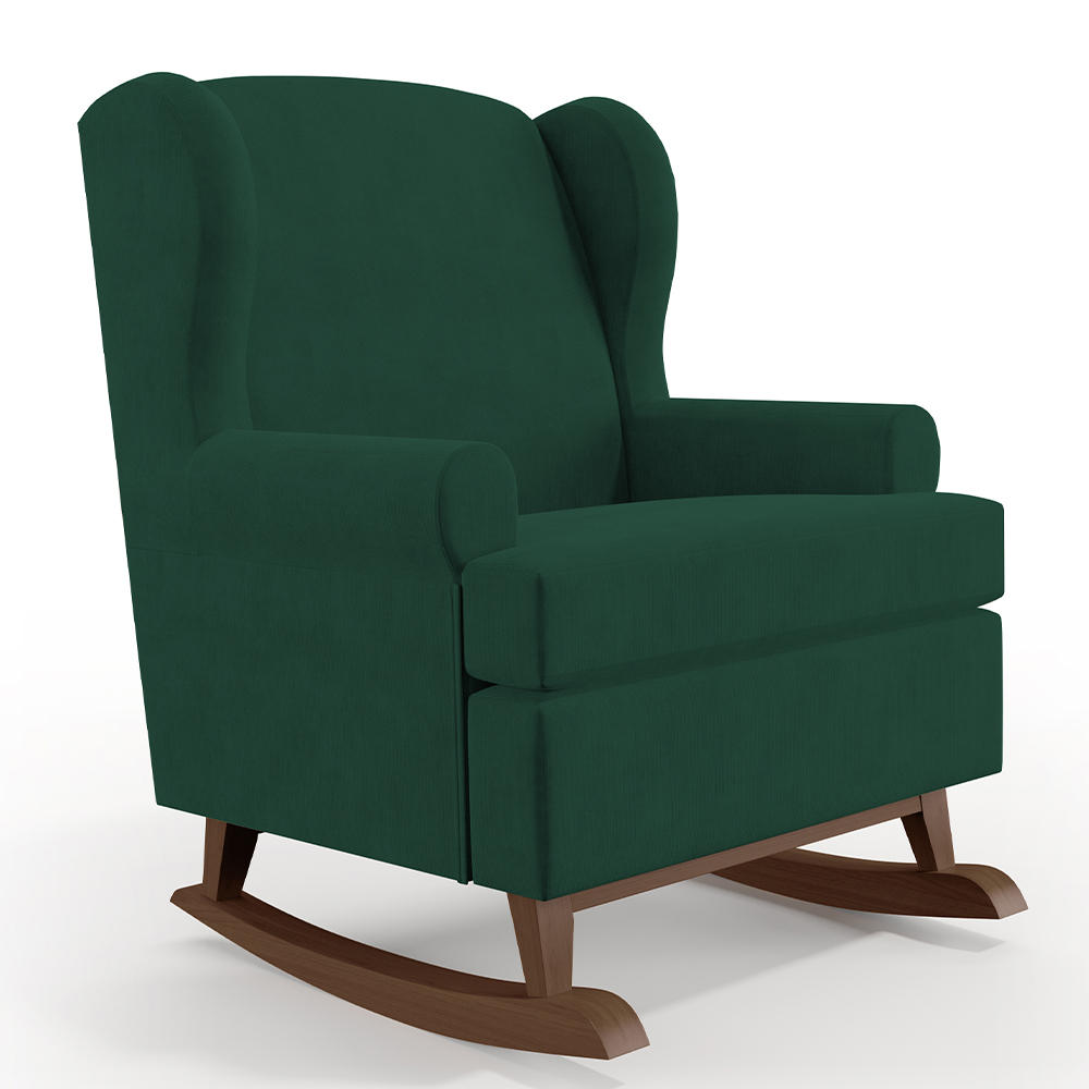 Kit 02 Poltronas De Amamentação Com Balanço Malu Base De Madeira P02 Suede Verde Musgo - Lyam Decor