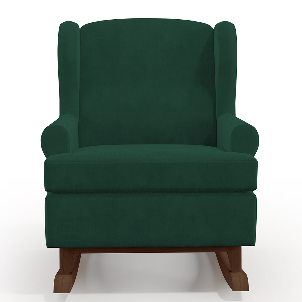 Kit 02 Poltronas De Amamentação Com Balanço Malu Base De Madeira P02 Suede Verde Musgo - Lyam Decor