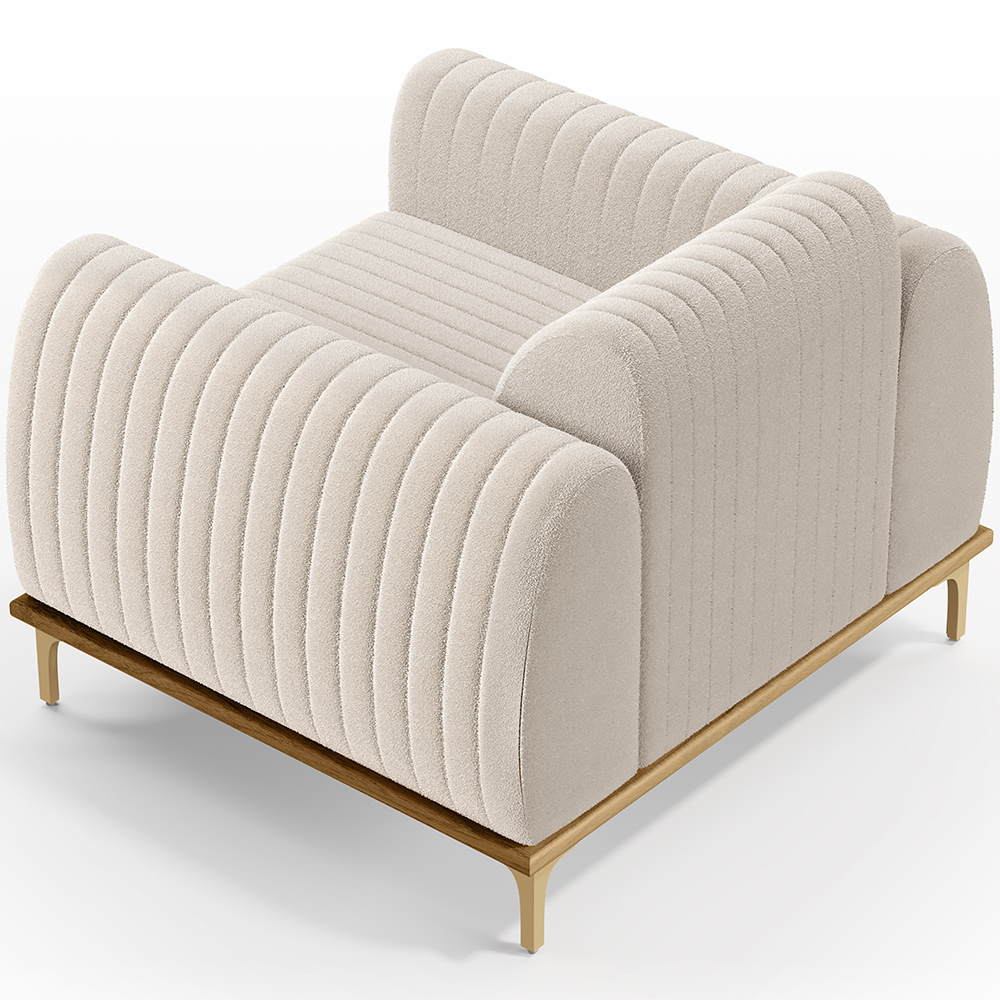 Kit 02 Poltronas Decorativa Base De Madeira Castanho e Pés Metalizado D'Ouro Molino D02 Bouclê Creme C-54 - Lyam Decor