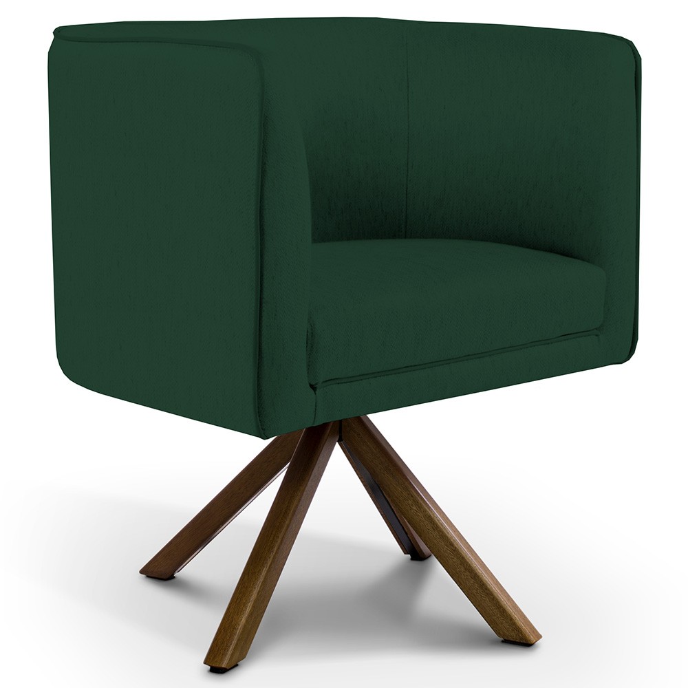 Kit 02 Poltronas Decorativa Base Giratória Madeira Betina D02 Linho Verde Musgo C-117 - Lyam Decor