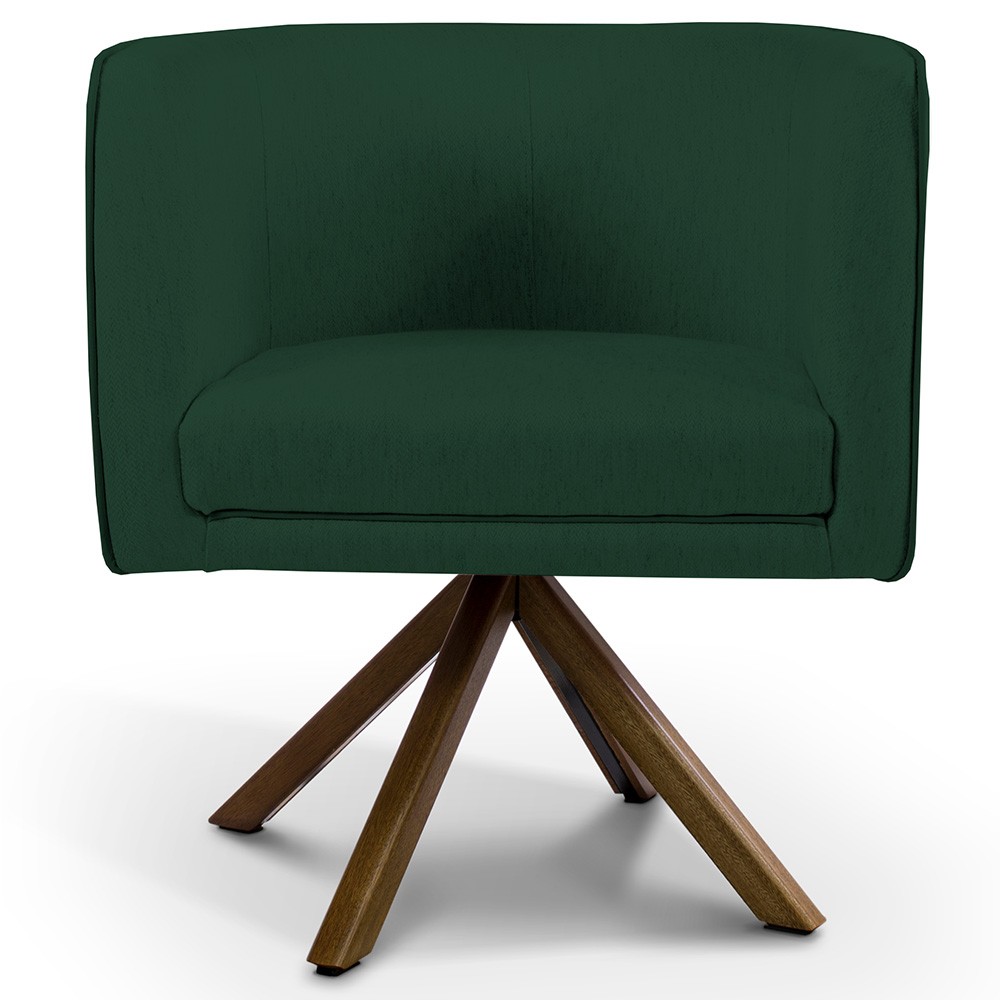 Kit 02 Poltronas Decorativa Base Giratória Madeira Betina D02 Linho Verde Musgo C-117 - Lyam Decor
