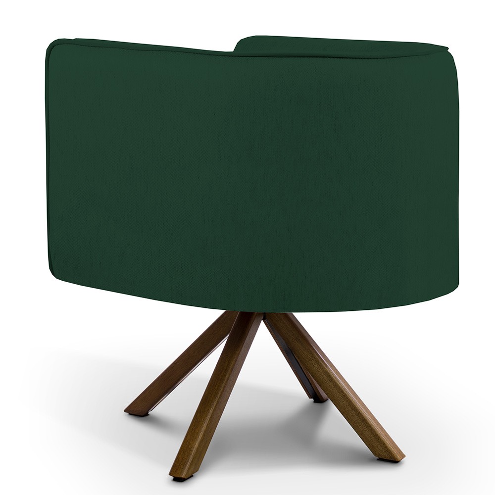 Kit 02 Poltronas Decorativa Base Giratória Madeira Betina D02 Linho Verde Musgo C-117 - Lyam Decor