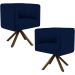 Kit 02 Poltronas Decorativa Base Giratória Madeira Betina D02 Veludo Azul Oxford B-304 - Lyam Decor