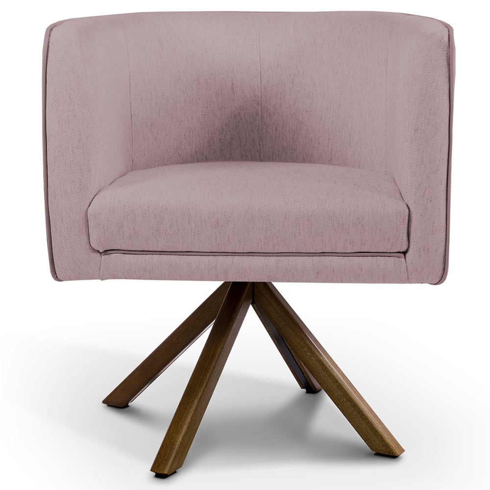 Kit 02 Poltronas Decorativa Base Giratória Madeira Betina D02 Veludo Rosê B-305 - Lyam Decor