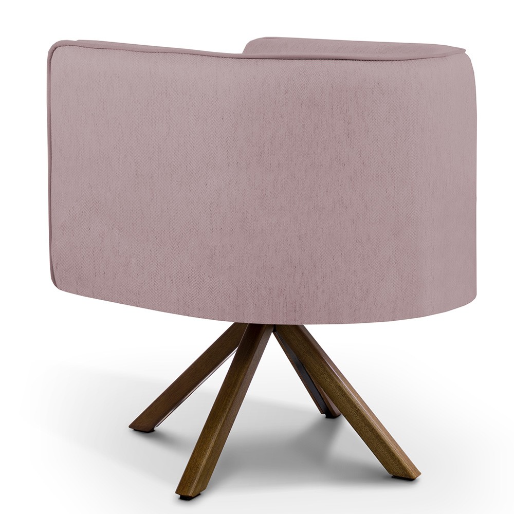 Kit 02 Poltronas Decorativa Base Giratória Madeira Betina D02 Veludo Rosê B-305 - Lyam Decor