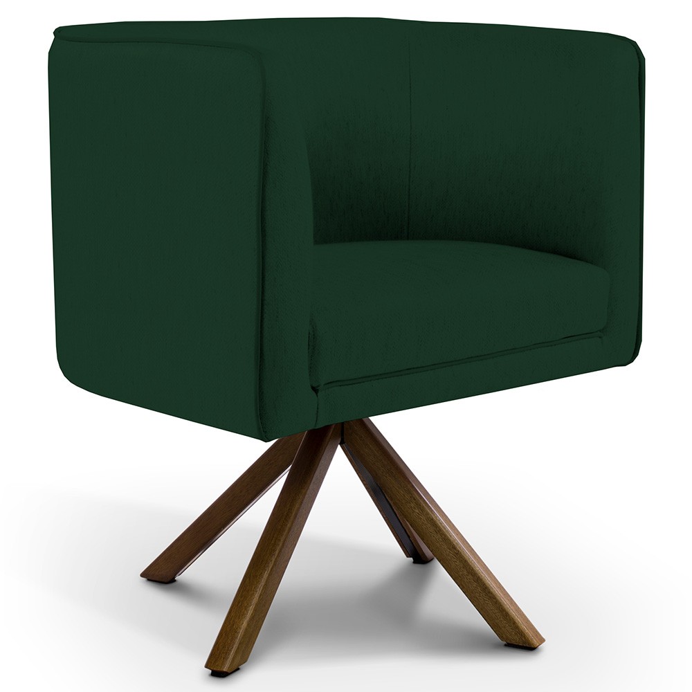 Kit 02 Poltronas Decorativa Base Giratória Madeira Betina D02 Veludo Verde Musgo B-303 - Lyam Decor