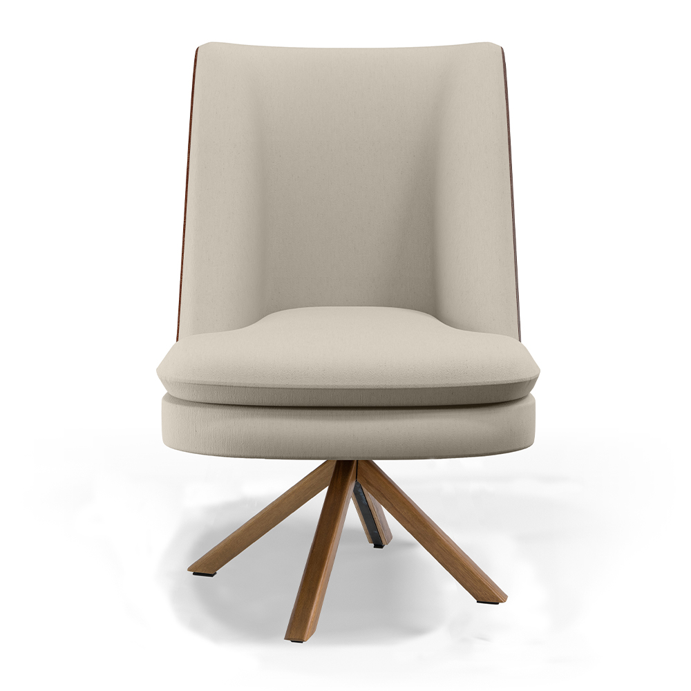 Kit 02 Poltronas Decorativa Base Giratória Pérsia D02 Linho Bege C-107 Corano Marrom B-38 - Lyam Decor
