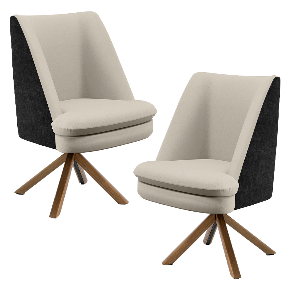 Kit 02 Poltronas Decorativa Base Giratória Pérsia D02 Linho Bege C-107 Corano Preto B-97 - Lyam Decor