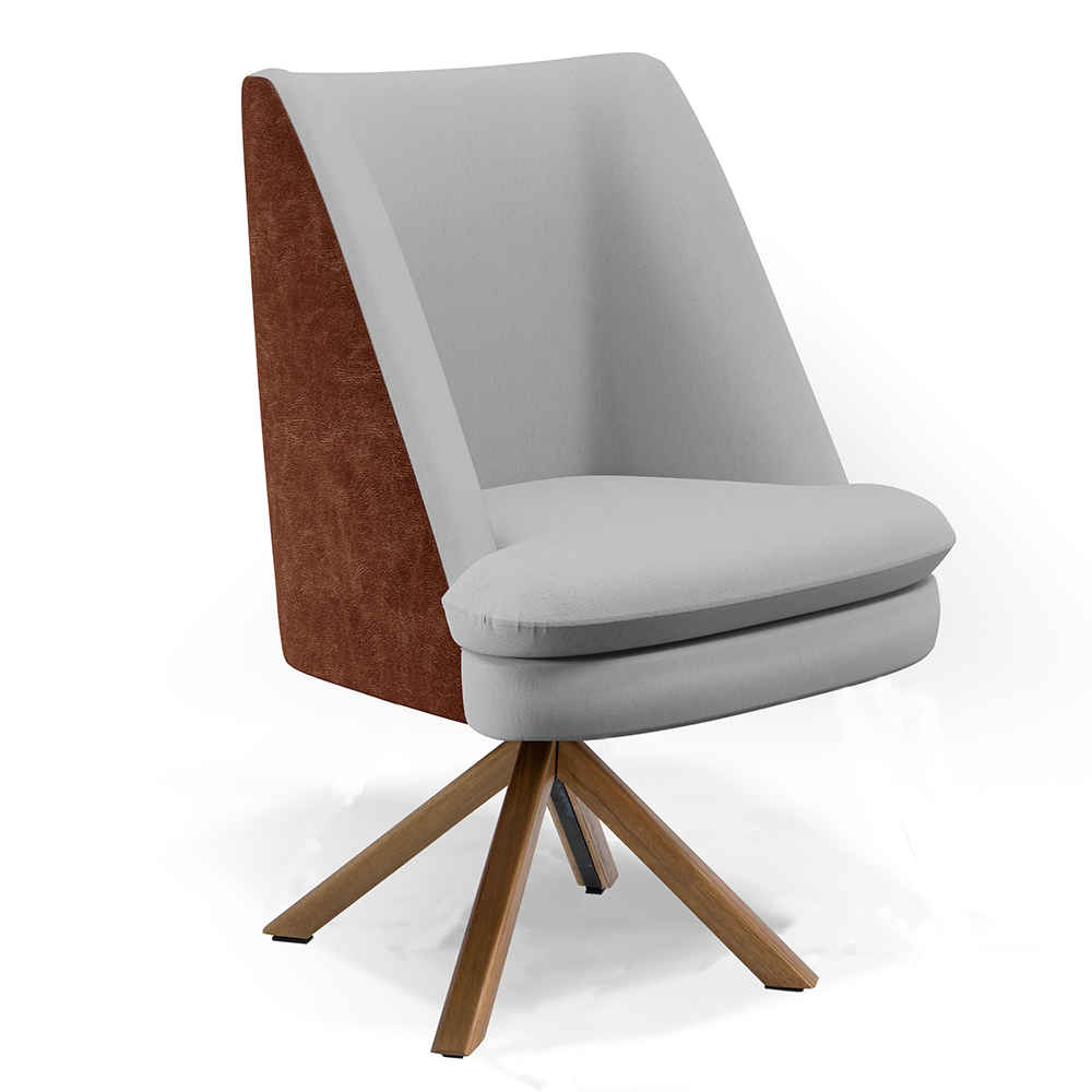 Kit 02 Poltronas Decorativa Base Giratória Pérsia D02 Linho Cinza D-315 Corano Marrom B-38 - Lyam Decor