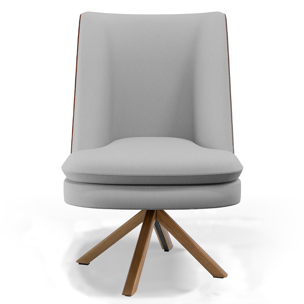 Kit 02 Poltronas Decorativa Base Giratória Pérsia D02 Linho Cinza D-315 Corano Marrom B-38 - Lyam Decor